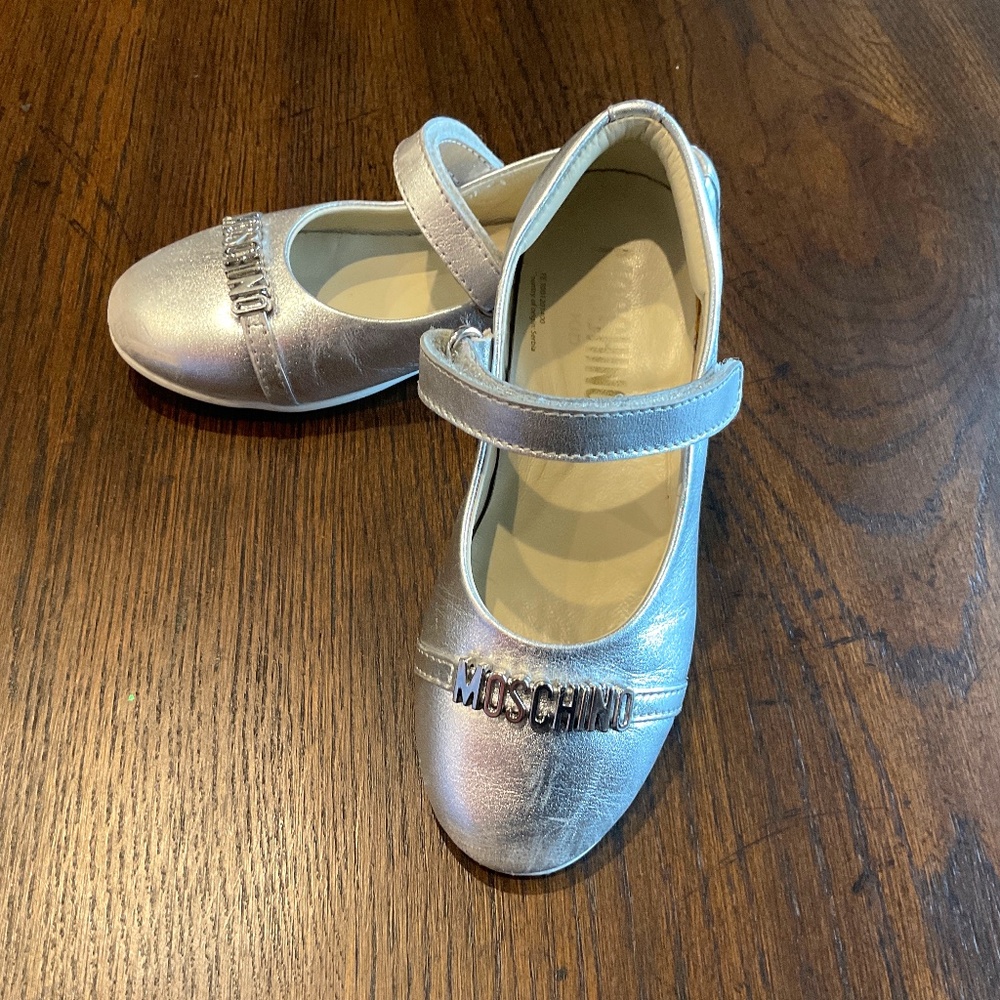 Moschino Kid Girls Leather Shoes, Silver